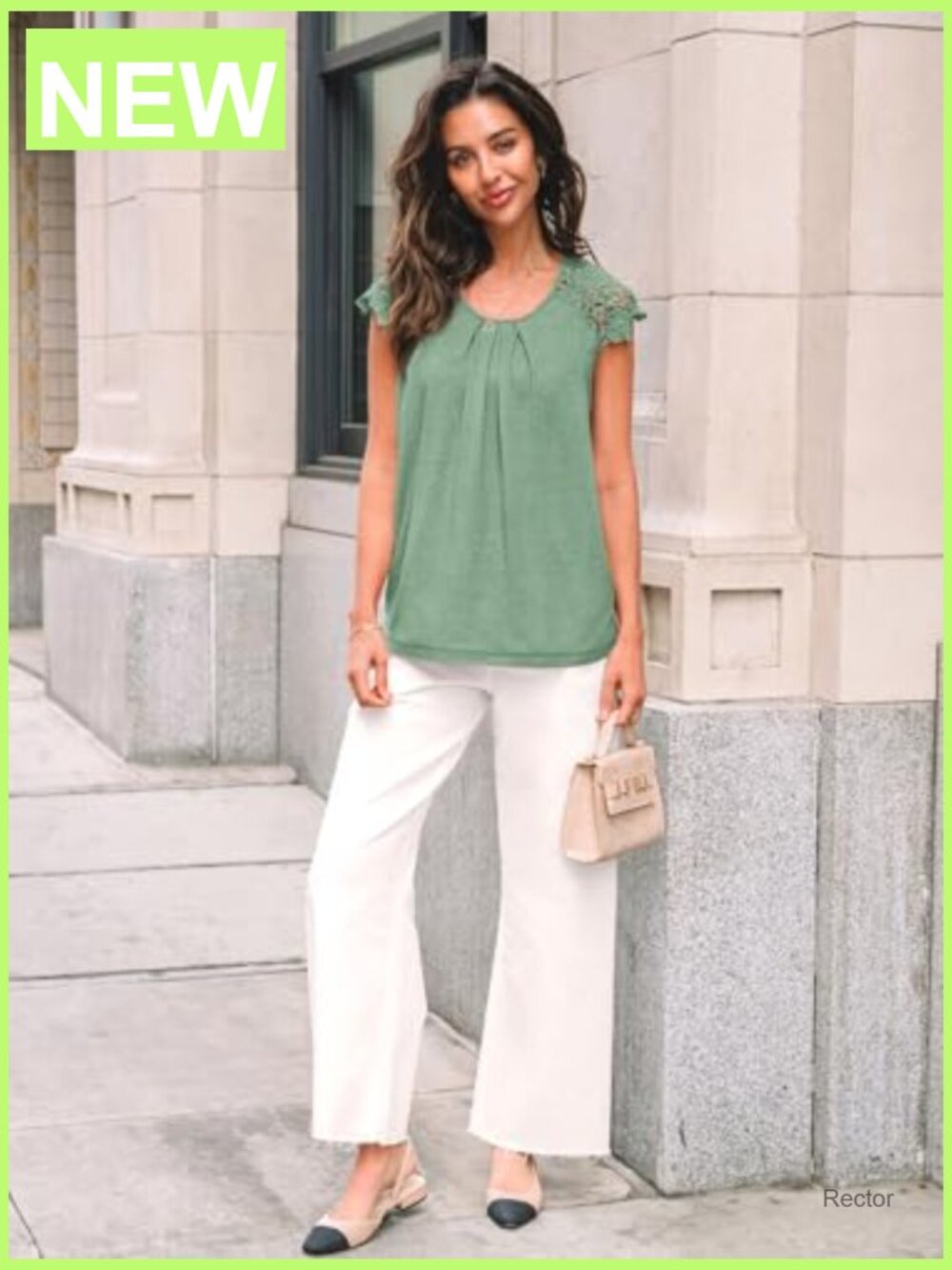 Lace Trim Pleated Short Sleeve Blouse Business Casual Dressy Top View 5